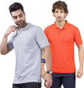 M2HIT Solid Men Polo Neck Grey Orange