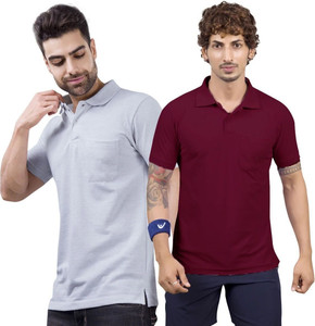 M2HIT Solid Men Polo Neck Maroon T-Shirt