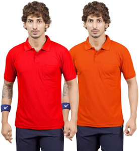M2HIT Solid Men Polo Neck Red Orange