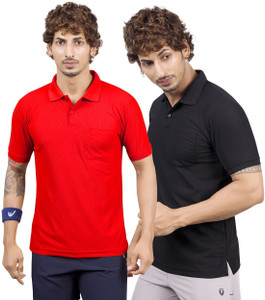 M2HIT Solid Men Polo Neck Red Black