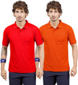 M2HIT Solid Men Polo Neck Red Orange