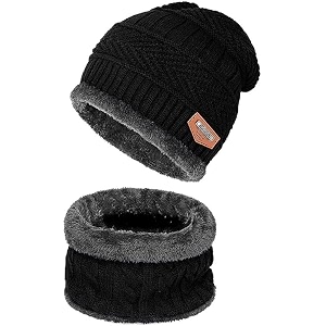 m2k hub winter beanie hat scarf set muffler winter cap thick fleece lined skull cap warm knit winter hats neck warmer for men amp women