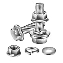 M6 x 16mm Flanged Hex Head Bolts, Nuts, Flat &amp; Lock Washers, 10Pcs 18-8 (304) Stainless Steel, Fully Threaded, by SG TZH