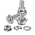 M6 x 18mm Flanged Hex Head Bolts, Nuts, Flat &amp; Lock Washers, 10Pcs 18-8 (304) Stainless Steel, Fully Threaded, by SG TZH