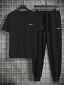 M7 By Metronaut Men Printed Black Night Suit Set