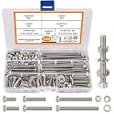 144PCS 1/4-20 Hex Bolts and Nuts Kit, Stainless Steel 1/4" Nuts and Bolts Assortment Kit, Flat &amp; Lock Washers Set Screw Assortment Kit, Machine Screws Set