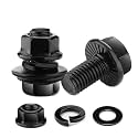 M8 x 12mm Flanged Hex Head Bolts, Nuts, Flat &amp; Lock Washers, 10Pcs 18-8 (304) Stainless Steel, Fully Threaded, Black Oxide by SG TZH
