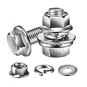 M8 x 12mm Flanged Hex Head Bolts, Nuts, Flat &amp; Lock Washers, 20Pcs 18-8 (304) Stainless Steel, Fully Threaded, by SG TZH