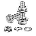 M8 x 16mm Flanged Hex Head Bolts, Nuts, Flat &amp; Lock Washers, 10Pcs 18-8 (304) Stainless Steel, Fully Threaded, by SG TZH