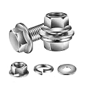 M6 x 8mm Flanged Hex Head Bolts, Nuts, Flat &amp; Lock Washers, 10Pcs 18-8 (304) Stainless Steel, Fully Threaded, by SG TZH