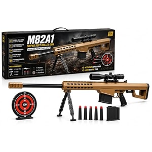 m82a1 sniper rifle toy gun for kids diy assembly toy rifle with scope folding bipod magazine eva foam bullets amp shell cases pretend shooting outdoor play set gift for boys amp girls