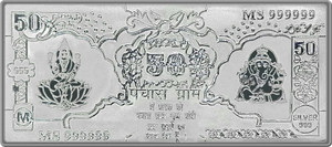 maa silver fine silver laxmi ganesh currency bar with 999 purity s 999 50 g silver bar