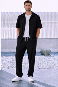 MAA UMA Men Striped Black Night Suit