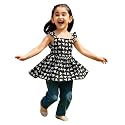 Maaesa Girls Black Geometric Printed Cotton A-Line