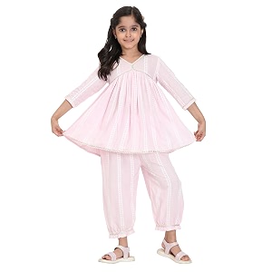 Maaesa Girls Light Pink White Striped