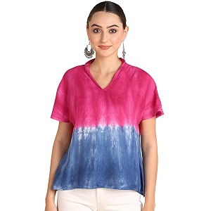 Maaesa Hand Dyed Half Sleeves Rayon Top