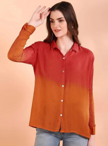 maaesa women color block casual red shirt