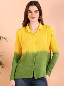 maaesa women color block casual yellow shirt