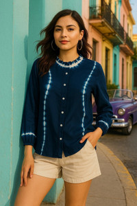 maaesa women dyedombre casual blue shirt