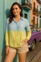 maaesa Women Dyed/Ombre Casual Blue, Yellow Shirt