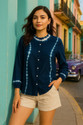 maaesa Women Dyed/Ombre Casual Blue Shirt