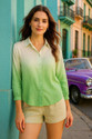 maaesa Women Dyed/Ombre Casual Green Shirt