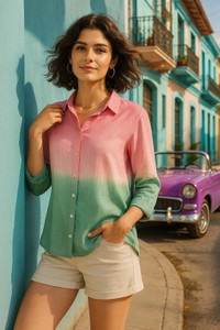 maaesa women dyedombre casual pink green shirt