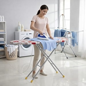 maanit wooden heavy self standing ironing boardtable 18 inch  foldable portable iron board with iron stand  strong stable base for home use