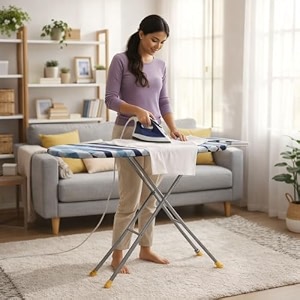 maanit wooden heavy self standing ironing boardtable 18 inch  foldable portable iron board with iron stand  strong stable base for home use