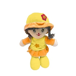 mable addie girl rag doll for kids 35cm huggable amp adorable plush for toddler baby doll with hat amp skirt for girls  soft amp cuddly stuffed toy for babies  made in india yellow