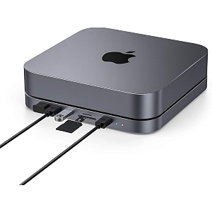 mac mini hub oxlaw type-c aluminum stand amp hub - usb-c data port microsd card readers usb 30 amp headphone jack port - compatible with 2020 amp 2018 mac mini mc25 gray