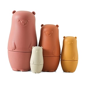 macabaka nesting dolls silicone matryoshka doll for easter toys montessori educational toy bear shaped stacking nesting doll toy set for kids classic gifts red 4 pieces
