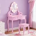 3-12 Year - Old Girls' Gift - Macaroon Purple Kids Vanity with Adjustable LED Lights, 3 Drawers & Stool
