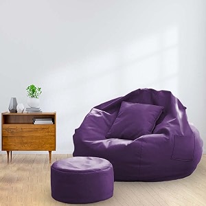 macca brand - 3xl faux leather bean bag with stool amp cushion ready to use filled with beans purple