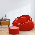 MACCA Brand - 3XL Faux Leather Bean Bag with Stool &amp; Cushion Ready to Use Filled with Beans (Pink)