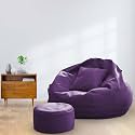 MACCA Brand - 3XL Faux Leather Bean Bag with Stool &amp; Cushion Ready to Use Filled with Beans (Purple)