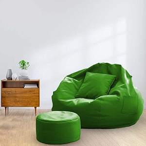 macca brand - 4xl faux leather bean bag with stool amp cushion ready to use filled with beans green