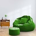 MACCA Brand - 4XL Faux Leather Bean Bag with Stool &amp; Cushion Ready to Use Filled with Beans (Green)