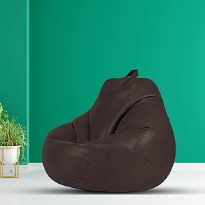 macca brand - xl clasic bean bag filled with beans faux leather brown
