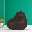 MACCA Brand - XL Clasic Bean Bag Filled with Beans (Faux Leather) (Brown)