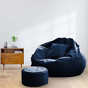 macca brand - xl faux leather bean bag chair with stool amp cushion without beans blue