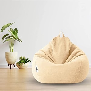 macca brand - xl faux leather bean bag filled with beans beige