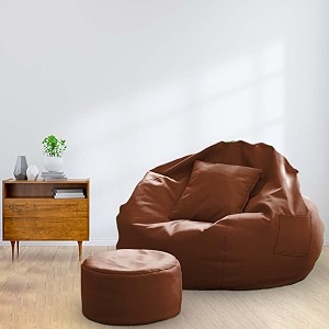 macca brand - xl faux leather bean bag chair with stool amp cushion without beans tan