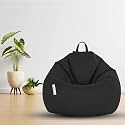 MACCA Brand - XL Faux Leather Bean Bag Filled with Beans Ready to Use (Black)