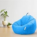MACCA Brand - XL Faux Leather Bean Bag Filled with Beans Ready to Use (Blue)