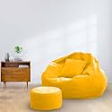 MACCA Brand - XL Faux Leather Bean Bag Chair with Stool &amp; Cushion Without Beans (Yellow)