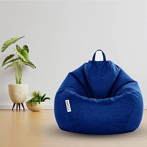 macca brand - xxl faux leather bean bag filled with beans ready to use navy blue