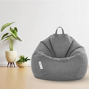 macca brand - xxxl faux leather bean bag filled with beans ready to use grey