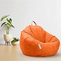 MACCA Brand - XXXL Faux Leather Bean Bag Filled with Beans Ready to Use (Orange)