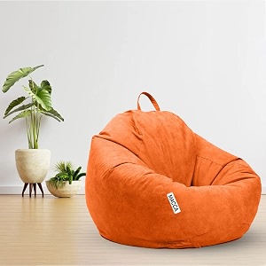 macca brand - xxxxl faux leather bean bag filled with beans ready to use orange jumbo size